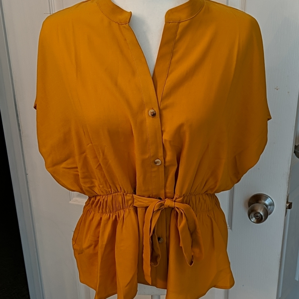 Mustard cinch waist top